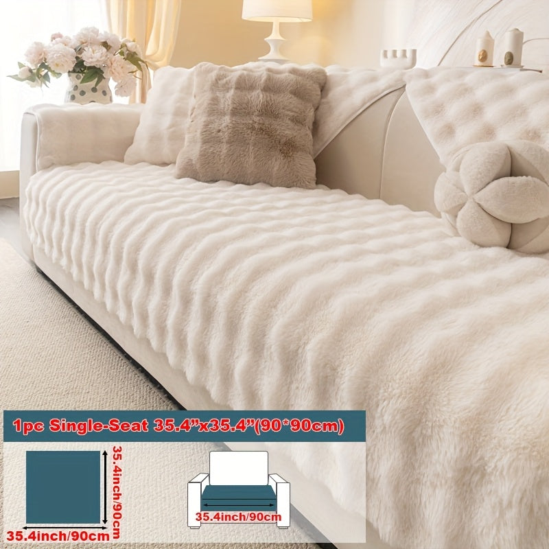 1pc Faux Rabbit Plush Sofa Cushion - Winter Warm Thickened Soft and Cozy Non-Slip Furniture Protector for Living Room, Bedroom, and Office