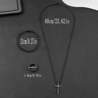 3pcs Stylish Versatile Dark Series Stainless Steel Cross Jewelry Set
