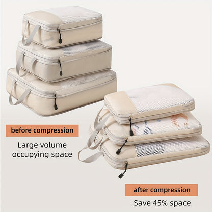 3 Set Travel Compression Packing Cubes - Luggage Organizers for Carry on Suitcases - Travel Essentials