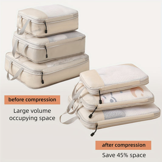 3 Set Travel Compression Packing Cubes - Luggage Organizers for Carry on Suitcases - Travel Essentials