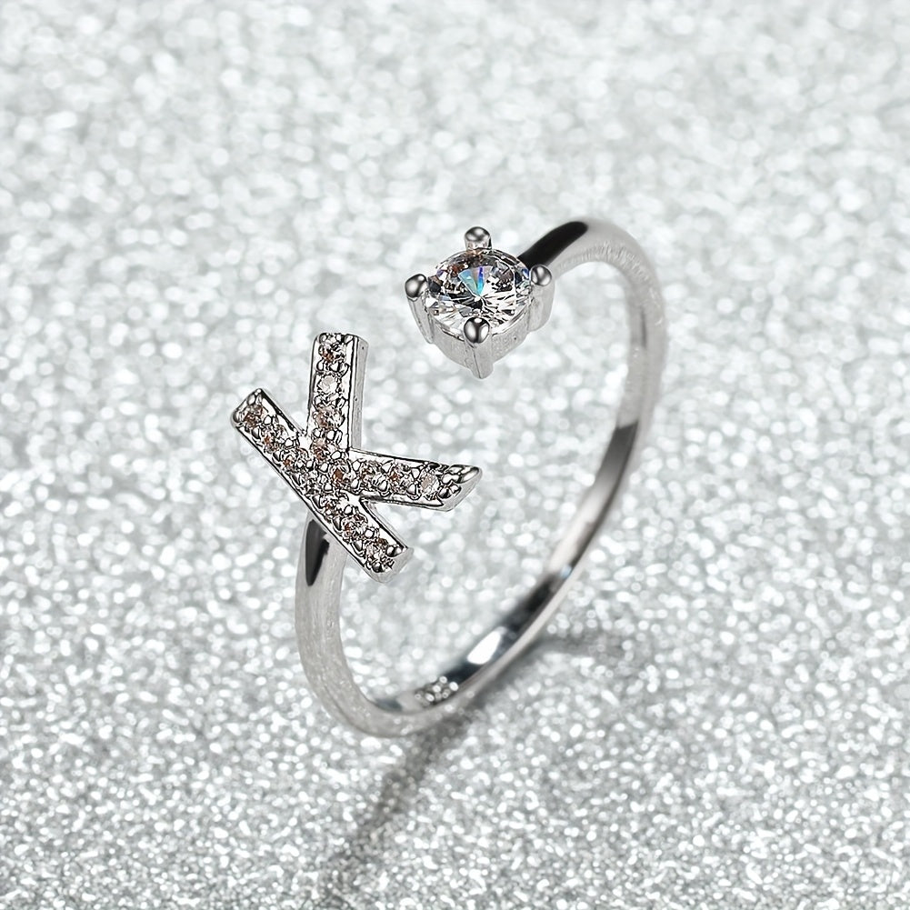 Elegant Adjustable Alphabet Ring | Chic Alloy with Glass Accents | Perfect for Daily Wear & Gifting on Mother's Day or Christmas