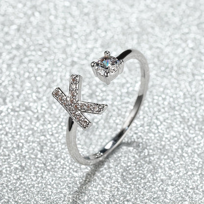 Elegant Adjustable Alphabet Ring | Chic Alloy with Glass Accents | Perfect for Daily Wear & Gifting on Mother's Day or Christmas