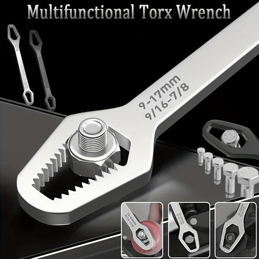 [Black Torx Wrench] 1pc Multifunctional Black Torx Wrench - Adjustable Self-Tightening Dual-Ended Wrench with 3-17mm Thread Size, 5mm Thick Durable Design and Portable Handle for Car Repair