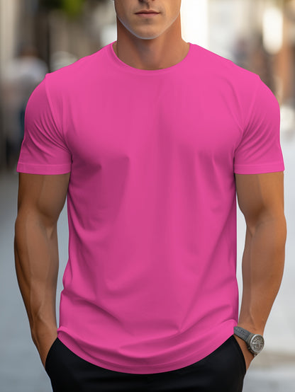 2026 New Year New T-Shirt, Christmas Apparel Base Layer, Men's Minimalist Solid Color Regular Fit T-Shirt, Body-Shaping Essential! Daily Must-Have! Versatile, Short Sleeve yyds! Simple Yet Not Plain