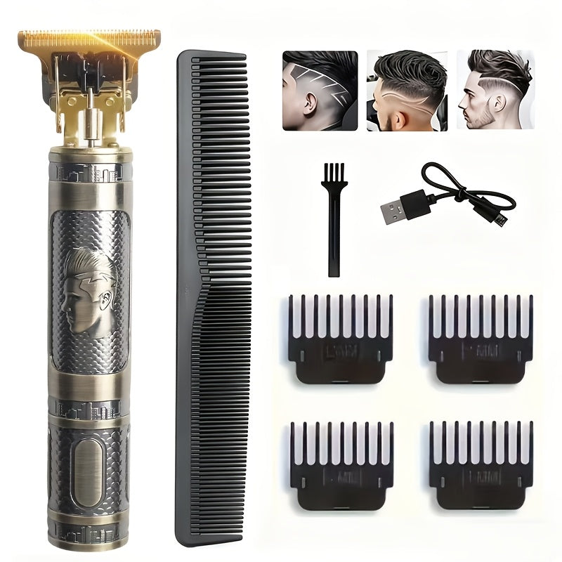 [USB-Rechargeable Grooming Kit] YAIAWISU Men's Cordless Electric Hair Clippers & Beard Trimmer with LCD Screen, USB-Rechargeable Cordless Grooming Kit, T-Blade Trimmer with Guide Comb Suitable for Hair, Shaving, and Scalp Trimming