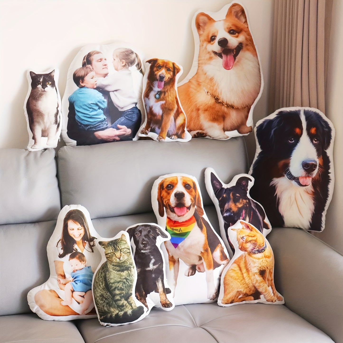 1 Personalized 3D Double-sided Printed Plush Cushion, Customizable with Your or Your Pet's Photo, Knitted Polyester Fabric, Fully Stitched Without Zippers, Personalized 3D Portrait Plush Doll of Your Cat or Dog, Double-sided Printed Pet Cushion