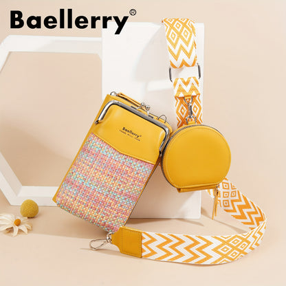 Baellerry Women'S Mini Crossbody Bag with Vibrant Yellow & Orange Zigzag Strap - Stylish Synthetic Shoulder Bag, Adjustable Strap, Zipper Closure, Perfect for Everyday Use, Casual Accessory | Zigzag Pattern Bag | Synthetic Bag, Baellerry