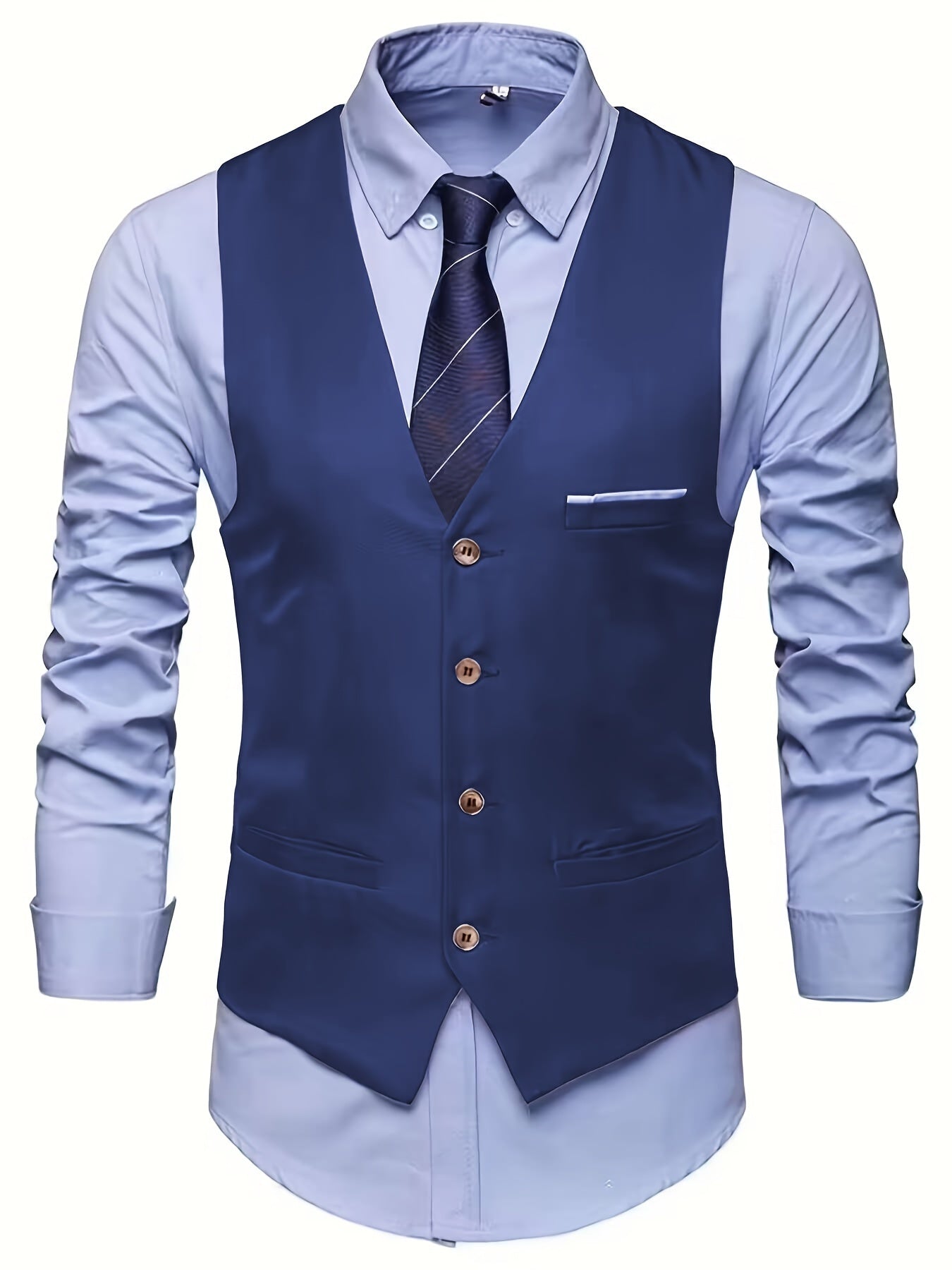 Single Breasted Men's Casual Retro Style V Neck Smart Suit Vest for Dinner Suit Match
