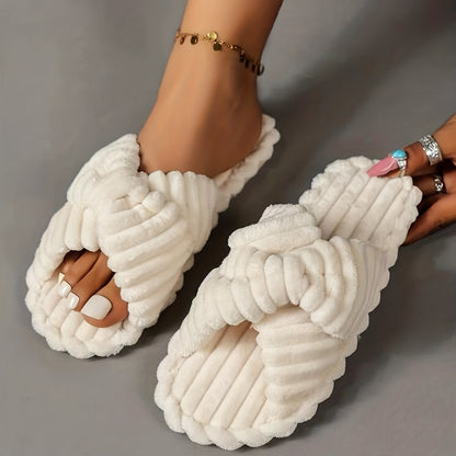 Women'S Cozy Fabric Slip-On Slippers with Braided Straps - Soft Beige Cross-Strap Design, Comfortable Home Shoes for All Seasons, Perfect for Relaxing at Home, Allseason Slippers | Braided Straps Slippers | Fabric Upper Slippers