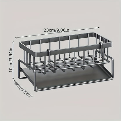 1pc MCMLS Heavy-Duty Carbon Kitchen Sink Caddy with Sink-Mounted Sponge Holder - Multipurpose Countertop Organizer Rack, Space-Saving Dish Soap & Brush Holder, Dishcloth Organizer for Small Sinks ( & Compact)