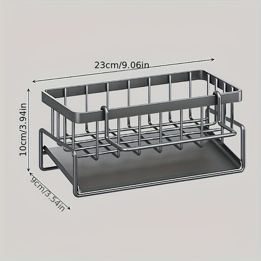 1pc MCMLS Heavy-Duty Carbon Kitchen Sink Caddy with Sink-Mounted Sponge Holder - Multipurpose Countertop Organizer Rack, Space-Saving Dish Soap & Brush Holder, Dishcloth Organizer for Small Sinks ( & Compact)