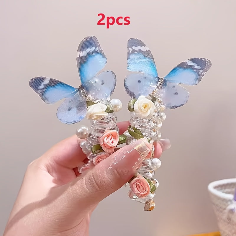 2 AYLHFO Mesh Bow Headbands for Girls with a Cute Round Bead Floral Design, Suitable for Everyday Parties, Versatile for All Seasons, Fun Additions, Durable Plastic Headbands, And Bow Decorations