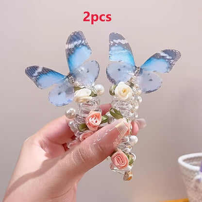 2 AYLHFO Mesh Bow Headbands for Girls with a Cute Round Bead Floral Design, Suitable for Everyday Parties, Versatile for All Seasons, Fun Additions, Durable Plastic Headbands, And Bow Decorations