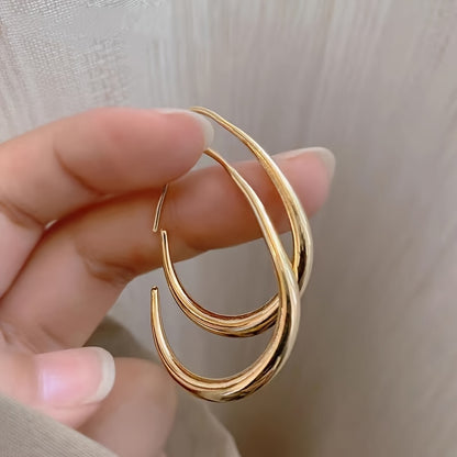 Fashionable European And American Geometric Plain Water Drop Ear Circles New Unique Niche High-End Lightweight Oval