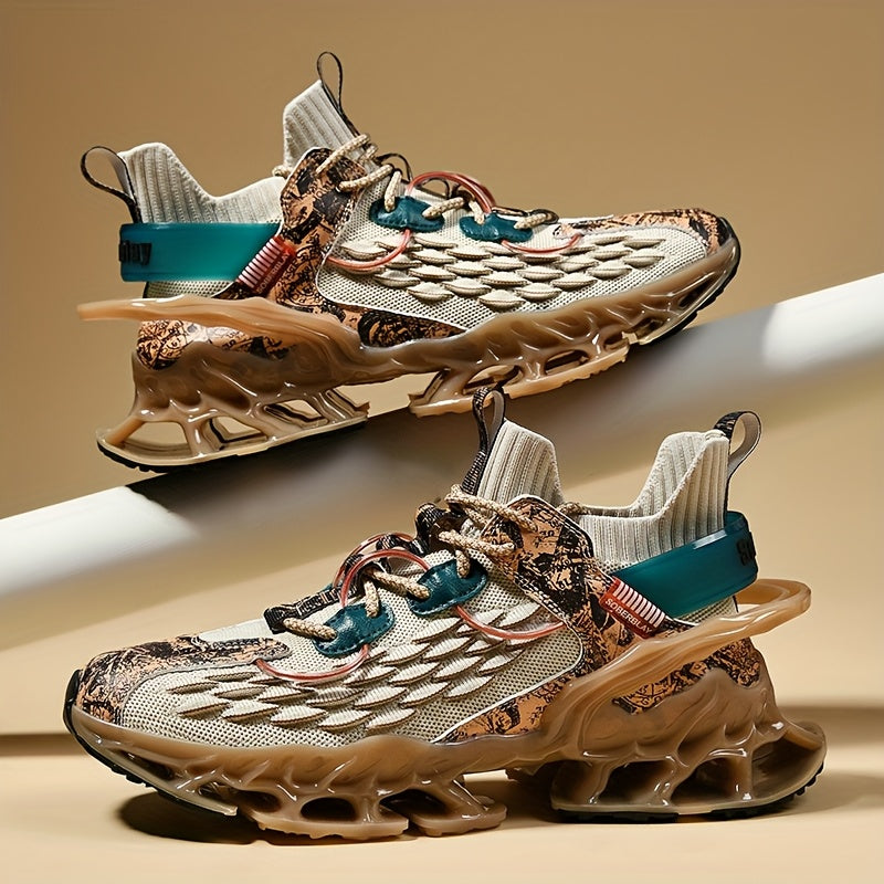 Men's Casual Sneakers, Mid-Top Blade Running Shoes for Autumn/Winter, Slip-Resistant for Daily Wear
