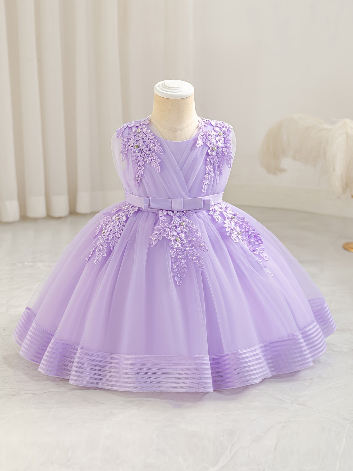 New Girls' Puffy Princess Dress, Baby's First Birthday Three-Dimensional Flower Beaded and Rhinestone Embellished Gown, Host/Hostess Piano Performance Outfit, Wedding Season, Back-to-School Season Dress, Halloween and Christmas Dress
