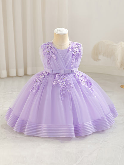 New Girls' Puffy Princess Dress, Baby's First Birthday Three-Dimensional Flower Beaded and Rhinestone Embellished Gown, Host/Hostess Piano Performance Outfit, Wedding Season, Back-to-School Season Dress, Halloween and Christmas Dress