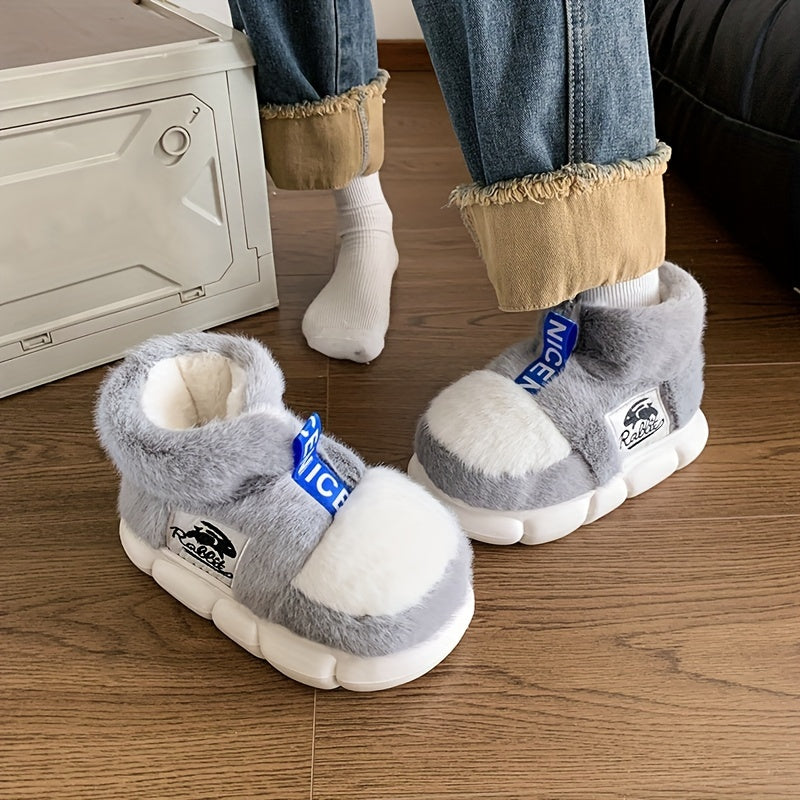 Thick-soled Ultra-warm and Cold-resistant Comfortable Men's Rabbit Print Style Indoor/outdoor Shoes, Unisex Non-slip Wear-resistant Casual Versatile Thick-soled Shoes