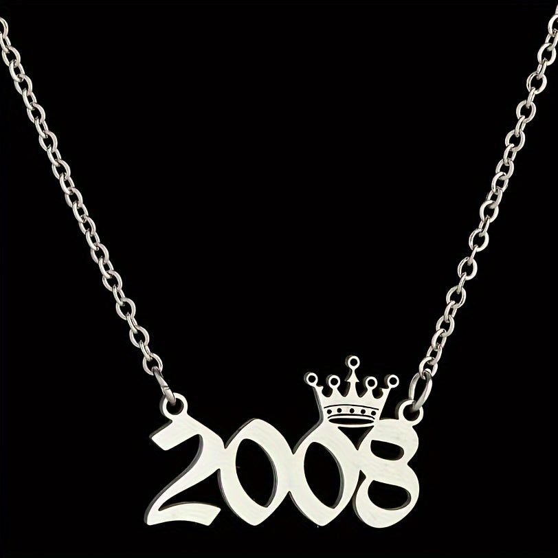 1 Elegant and Stylish Stainless Steel Polished Year Number Necklace, Unique Date Birthday Crown Pendant Necklace Gift for 1980-2024, Versatile Casual Attire Collarbone Chain Holiday Present