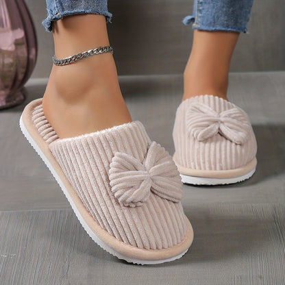 Women'S Slip-On Winter Slippers - Cozy Fleece-Lined EVA Sole, Soft All-Season Indoor House Shoes for Home & Couples, Casual Slip-On Design with Bow Detail, Slipon Shoes