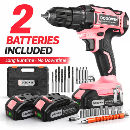 Cordless Drill Set, Lightweight & Powerful, 2 Batteries Included, Tool Case & 24pcs Accessories, 21V, Ideal for Home DIY, Repair & Gift