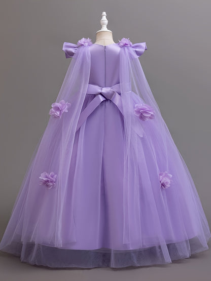 Fashionable Girl's Children's Dress, Medium to Large Size, Floral Pearl Wedding Dress, Flower Girl Performance Princess Dress, Floor-Length Style