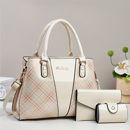 [Elegant PU Handbag] 3pcs Elegant PU Handbag Set - Large Capacity Crossbody Bag with Crocodile Pattern, Coin Purse and Card Holder - Lightweight Shoulder Bag with Sequins and Zipper Closure