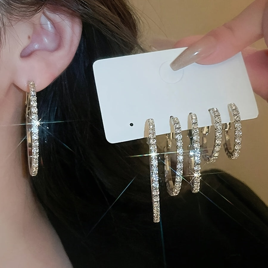 A Set of 6 Minimalist C-Shaped Crystal Hoop Earrings, Perfect for Women'S Vacation Parties, Dates, And Everyday Outfits