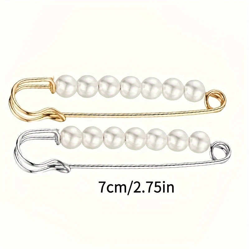 [4pcs Faux Pearl Scarf Pin] 4pcs Faux Pearl Scarf Pin | Waist Safety Hijab Clip Shawl Buckle Brooch Sweater Pins for Women