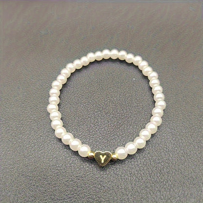 Hot Classic A-Z Heart Lnitial Letter Bracelet Women Temperament Lmitation Imitation Pearl Bead Bracelet for Women Jewelry Gift