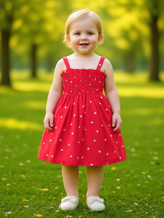 Girls' 0-3 Years Summer 2pcs Set: Sleeveless Heart Print Wrap Camisole Dress + Hat Princess Dress, Two Colors Available