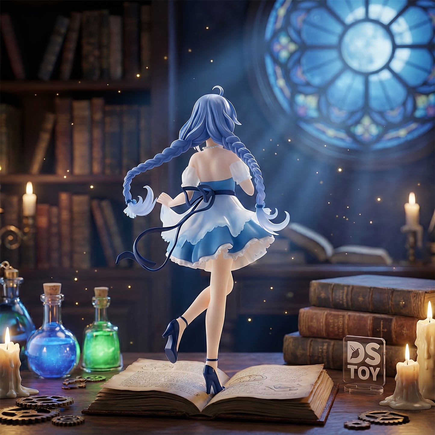 1pc Anime Blue Hair Sorceress Figure with Twin Braids. Magic Girl Statue. Cute Car & Bedroom Decor. Best Valentine's Day & Birthday Gift for Boyfriend or Anime Fans.