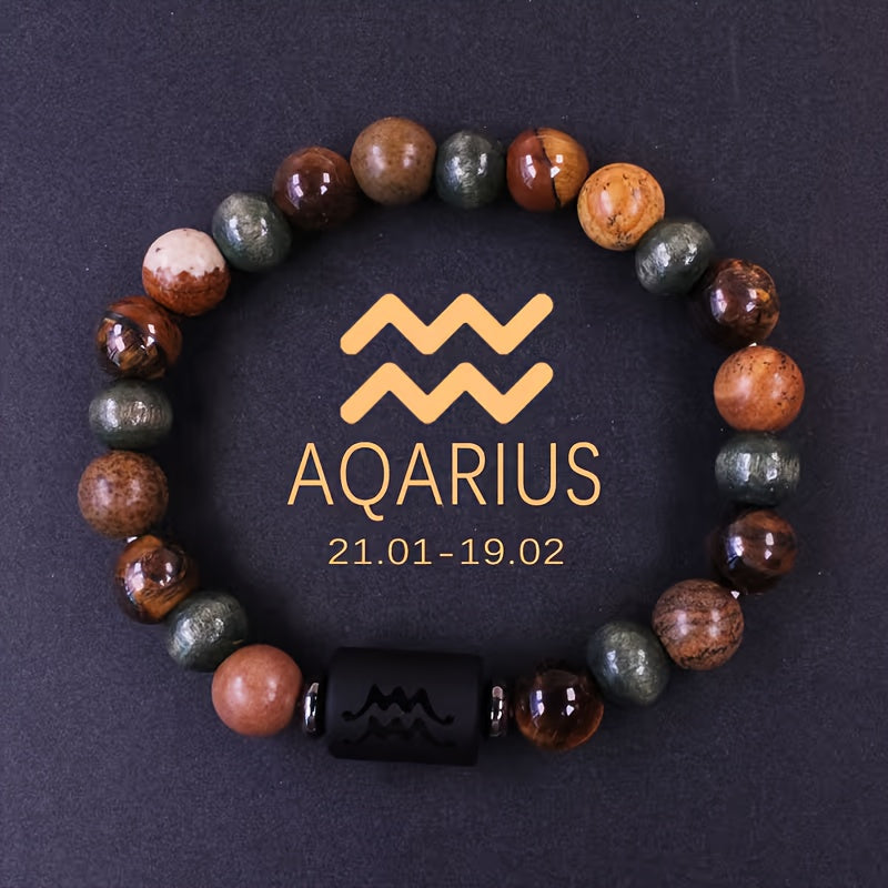 Natural Stone Beaded 12 Constellations Tiger Eye Stone Picture Bracelet, Durable 1pc Birthday Gift Valentines Day Gift