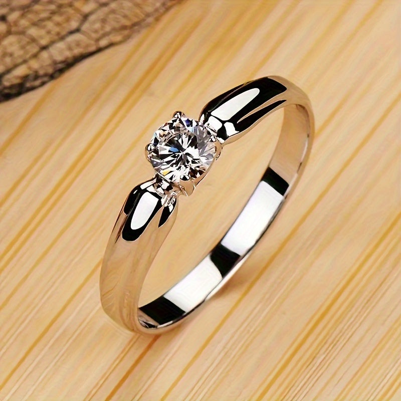 4-prong Round Zirconia Ring - Minimalist Classic Set For Women - Perfect Gift For Engagement, Wedding, Parties, Proposing