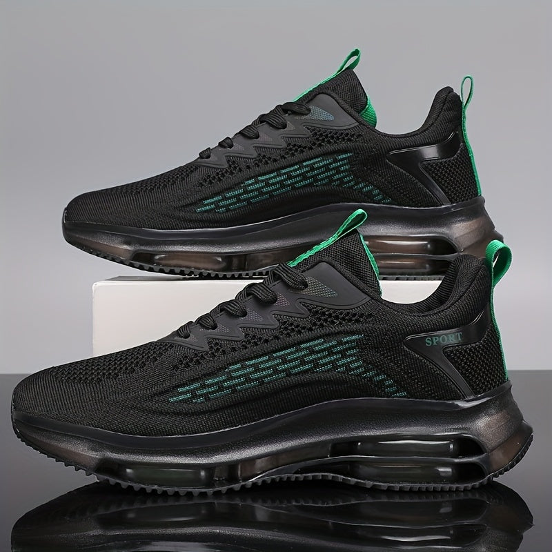 Men'S Lightweight Air-Cushioned Running Footwear - Trendy Black Sports Sneakers Featuring Shock Absorption, Slip-Resistant Sole, And Sturdy Build for All-Day Comfort, Ideal for Outdoor Workouts, Fitness Activities, And Long-Distance Running