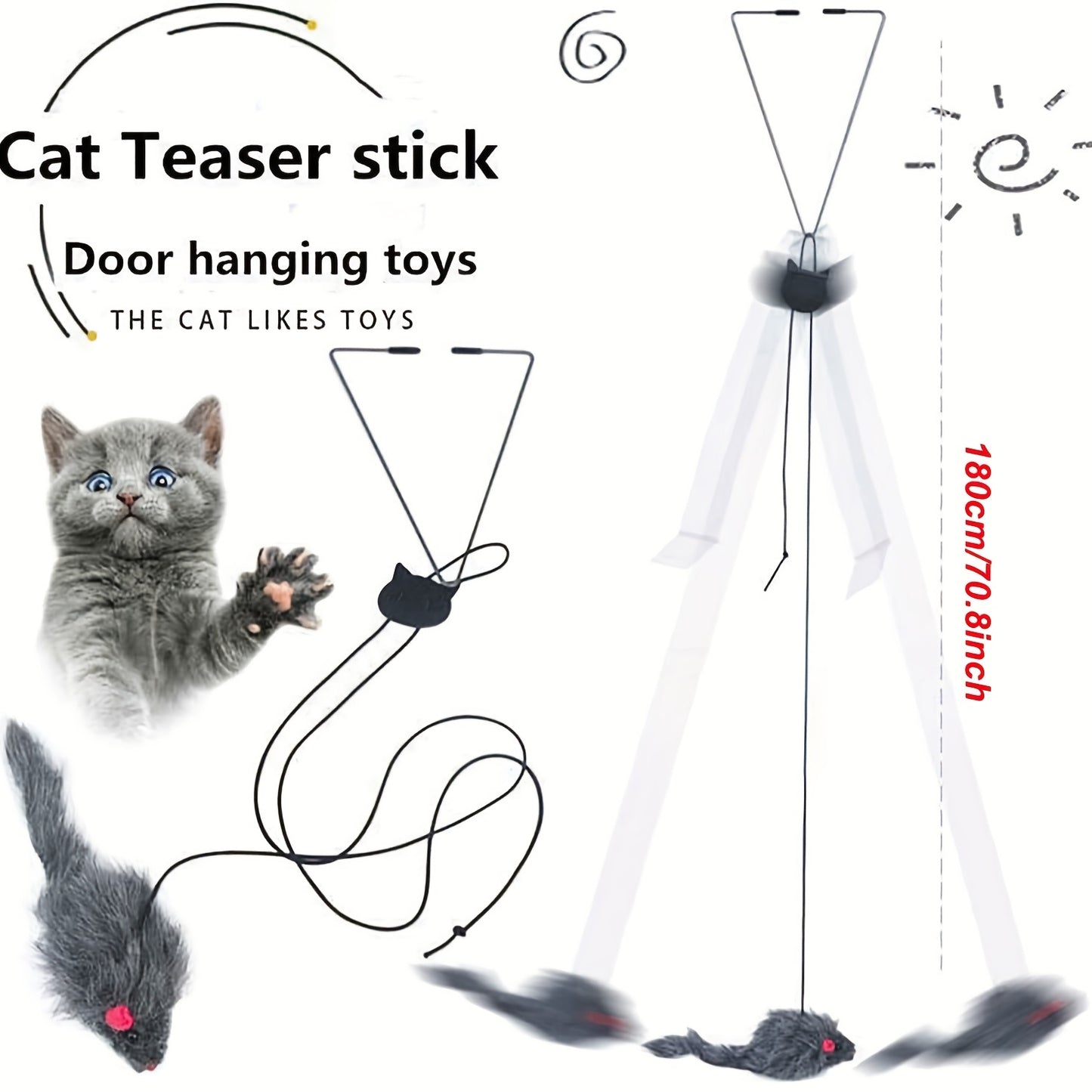 2pcs Adjustable Hanging Cat Toy - Interactive Teasing & Playful Fun - For Cats - For Indoor Play - Great Gift for Cat Lovers