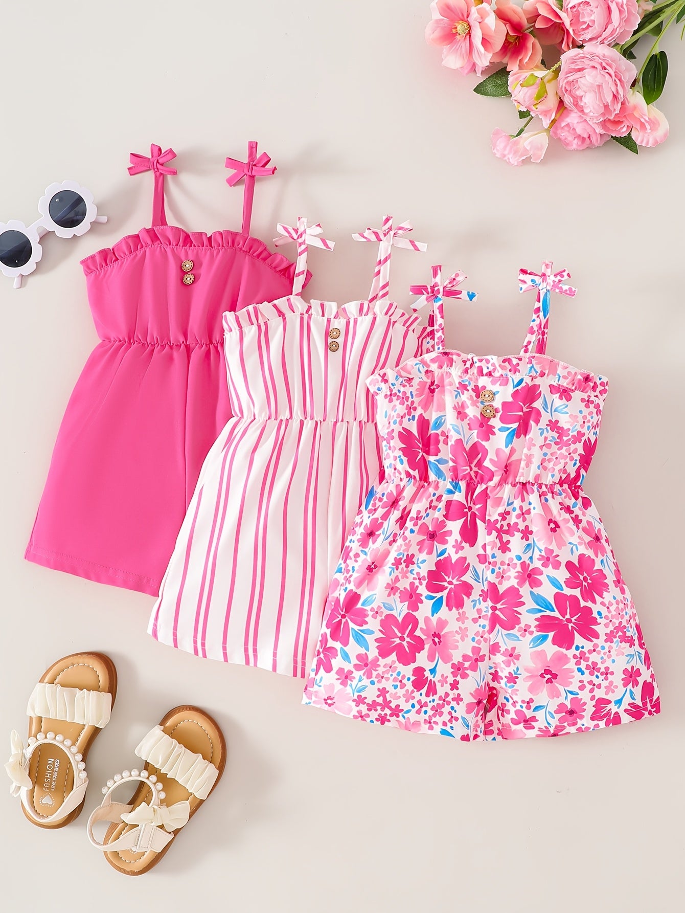 Summer 0-3Y baby girl three-piece set onesie, countryside romantic style, sleeveless, casual and fashionable, suitable for outdoor travel and daily wear, Perfect for Outdoor