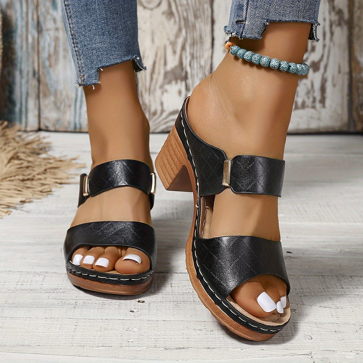 Women'S Chunky Heel Sandals, Solid Color Open Toe Summer High Heels, Casual Open Toe Summer Shoes, All Match Outdoor Sandals, Women Shoes