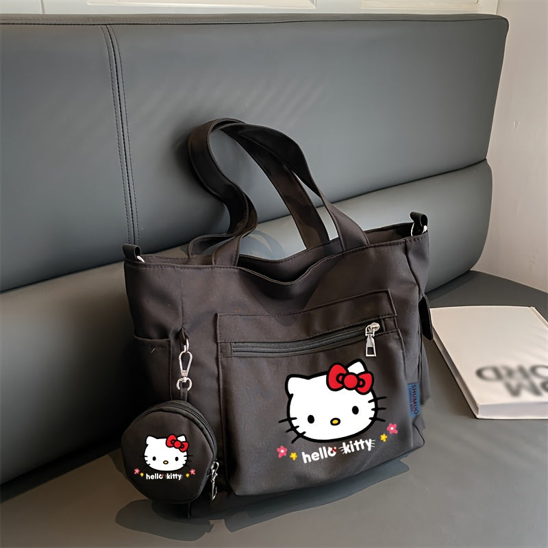 [Multi-Pocket Tote Bag] Sanrio Women's Shoulder Bag With KT Cat Print, Multi-Pocket Tote Bag