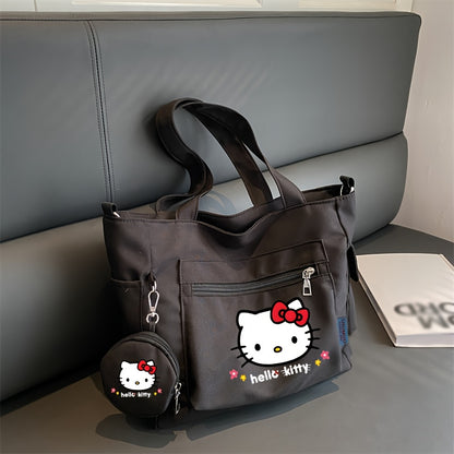 [Multi-Pocket Tote Bag] Sanrio Women's Shoulder Bag With KT Cat Print, Multi-Pocket Tote Bag