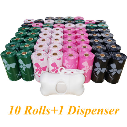 150 Bags/10 Rolls Extra Thick Dog Waste Poop Bag with Dispenser and Holder, Leak-Proof Durable Large Capacity Pet Cleanup Pouches in Beautiful Color Patterns, Convenient for Outdoor Use – Ideal Holiday or Birthday Gift