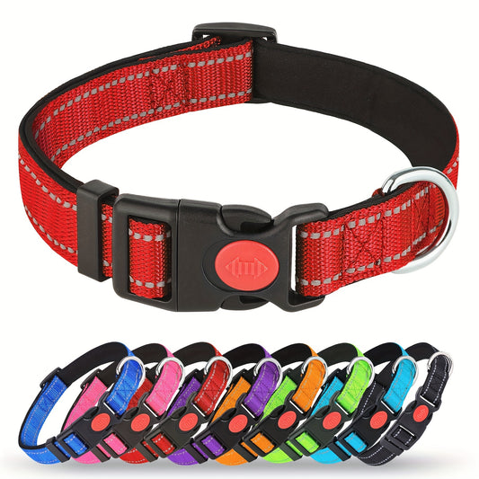 1pc of Reflective Dog Collar Featuring a Safety Locking Buckle, Adjustable Soft Neoprene Padding, And Breathable Nylon, Suitable for Small, Medium, And Large Dogs