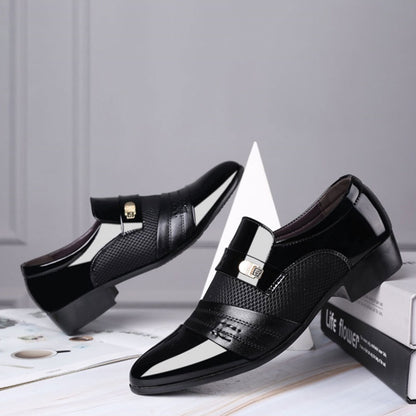 Men'S Plus Size Luxury Faux Dress Shoes - Black & White Contrast Design, Ankle Boots with Golden-Tone Buckle, Round Toe, Lace-Up Closure for Weddings, Parties, and Office Wear, Wedding Shoes, Party Footwear, Sophisticated Style, Durable Rubber Sole