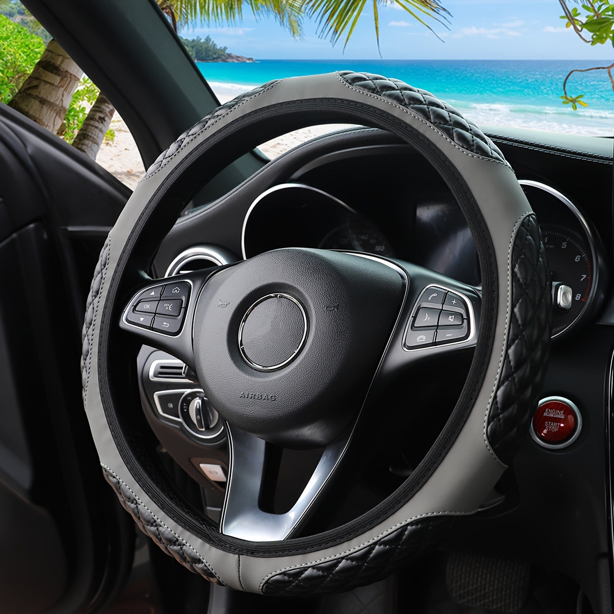 A Soft And Comfortable Artificial Sheepskin 3D Embroidered Steering Wheel Cover for Cars, Suitable for Steering Wheels Measuring 14.5 to 15 Inches, Without an Inner Ring