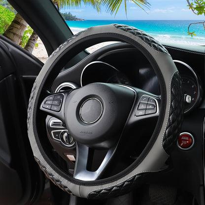 A Soft And Comfortable Artificial Sheepskin 3D Embroidered Steering Wheel Cover for Cars, Suitable for Steering Wheels Measuring 14.5 to 15 Inches, Without an Inner Ring