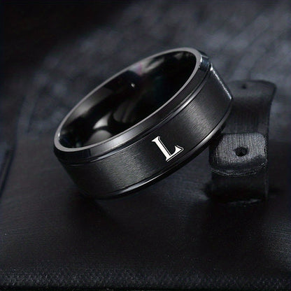 1pc European and American Fashion Versatile 26 English Letters Double Beveled Frosted Two-Line Men's Stainless Steel Ring (B81)