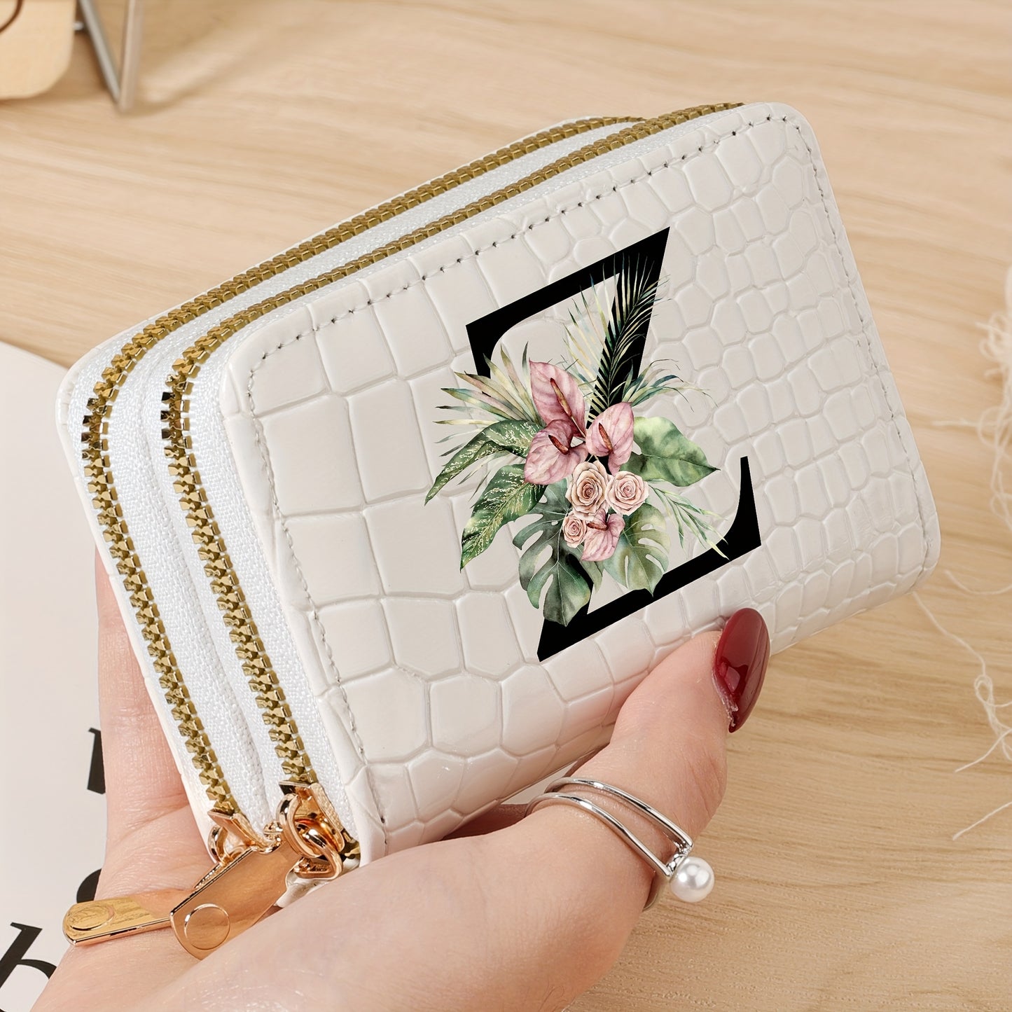 Simple, Stylish, Elegant Letter Printed Women's Credit Card Wallet, Large Capacity Multi Card Holder, Double Zipper Card Holder