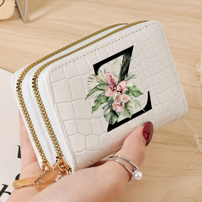 Simple, Stylish, Elegant Letter Printed Women's Credit Card Wallet, Large Capacity Multi Card Holder, Double Zipper Card Holder