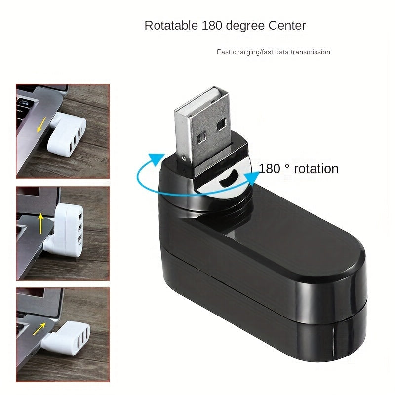 2.0 Rotating 3-Port USB Hub with 360° Swivel Base, Compact Design for Laptops & Desktops, Multi-Port Connectivity, Durable Construction, Compatible with USB-C & USB-A Devices, Laptop Accessory, Modern Accessory, Sturdy Construction