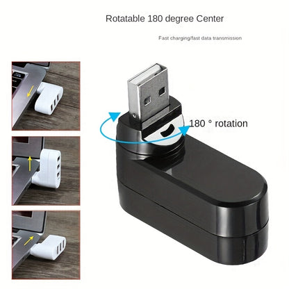 2.0 Rotating 3-Port USB Hub with 360° Swivel Base, Compact Design for Laptops & Desktops, Multi-Port Connectivity, Durable Construction, Compatible with USB-C & USB-A Devices, Laptop Accessory, Modern Accessory, Sturdy Construction